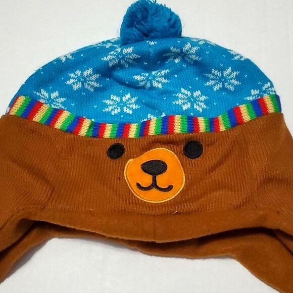 Bear Face Snowflakes Colorful Cozy Pom Pom Trapper Hat - Picture 1 of 6